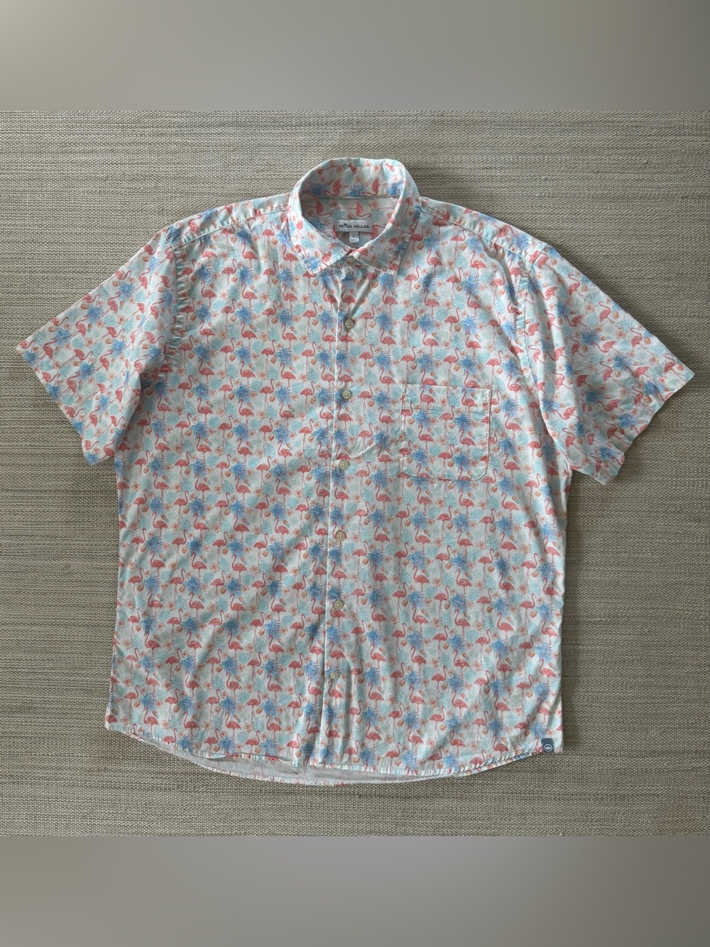 Peter Millar Seaside Paradise Flamingo cotton button up sport shirt men’s size L